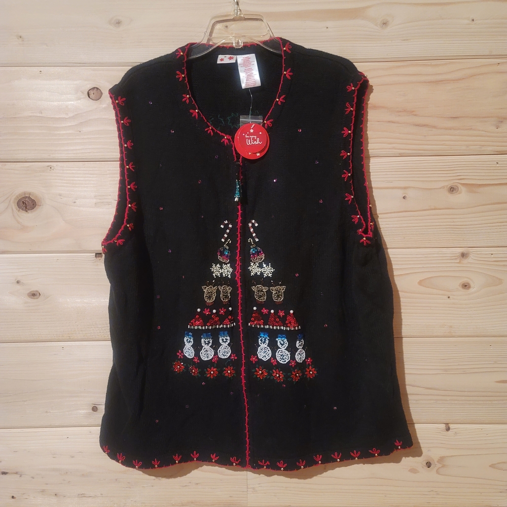 Christmas Sweater Vest Women's Black Beaded Size 3X (22W/24W) 26x27 NWT